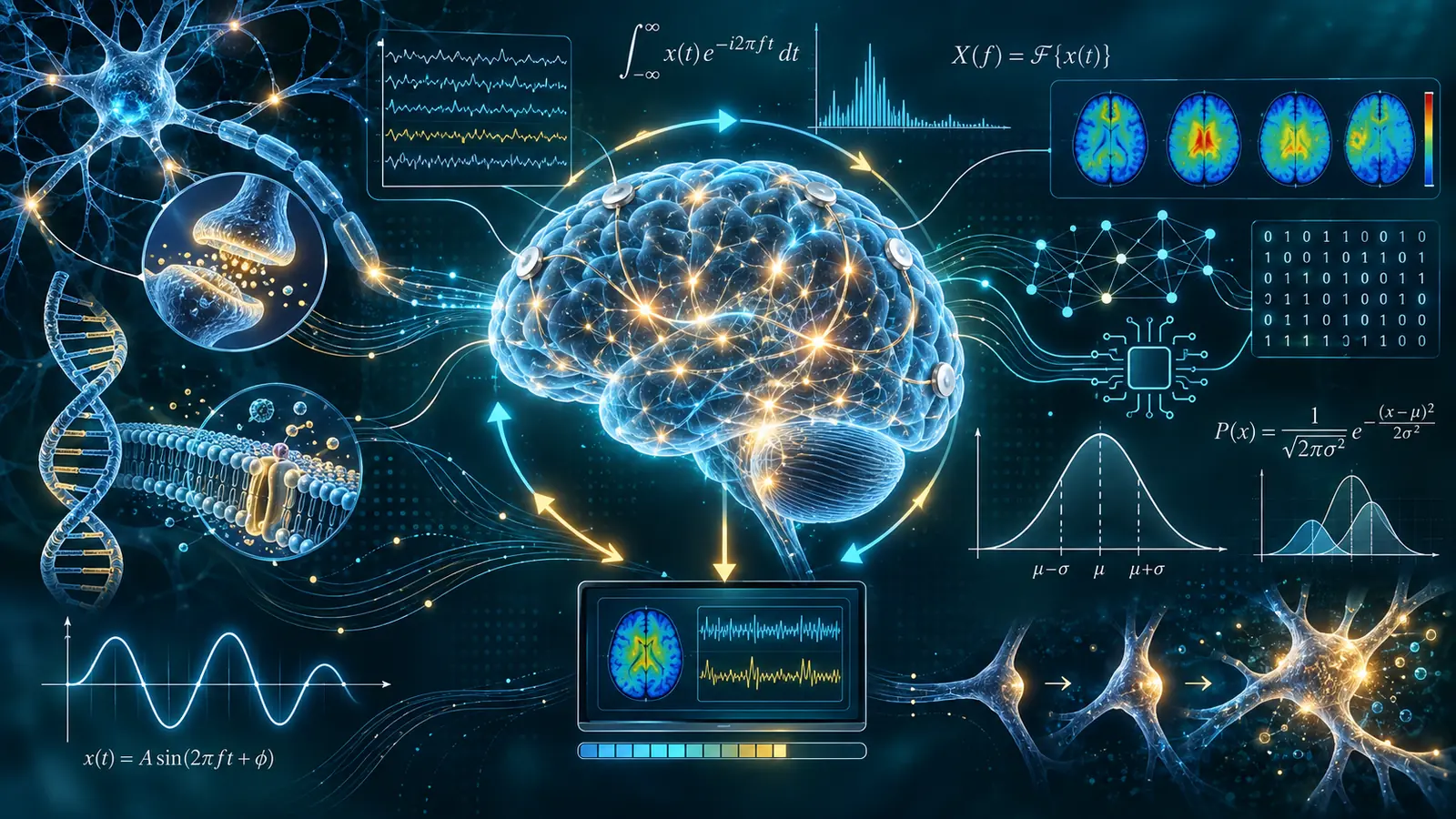 Representação do neurofeedback integrando sinais cerebrais, computação, estatística e neuroplasticidade