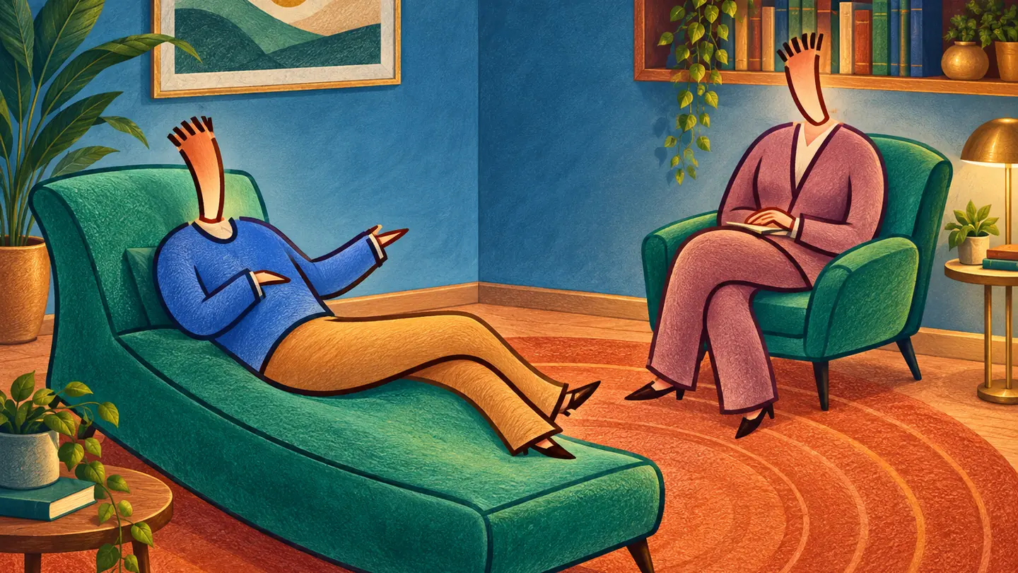 Ilustração de uma consulta de orientação entre profissional e paciente